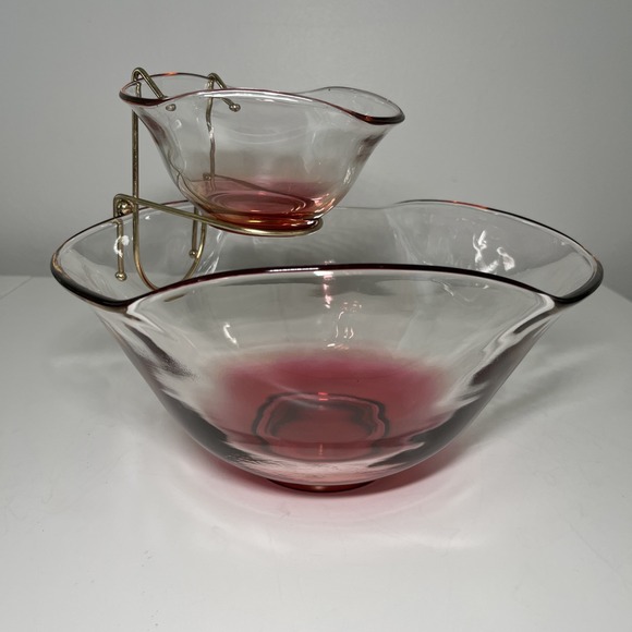 Other - Vintage Mid Century Modern Indiana Glass Pink Ombre Chip & Dip Set‎